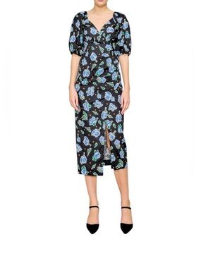 Mello Day Women’s Floral Midi Pencil Skirt Dress in Black/Blue/ Small